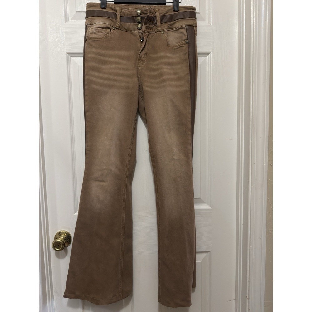 Rockin‎ C Women Brown Pants 29 Bell Bottom Side Panel Faux Leather Cowgirl Rodeo